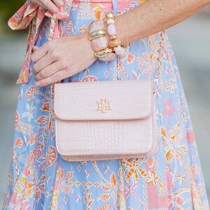 Caroline Hill Blush Embossed Faux Croc Evelyn Crossbody Purse